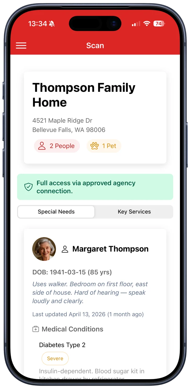 FireTrex Responder showing a resident's medical details